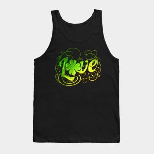 Green Love Logo With A Four Leaf Clover For St Patricks Day Tank Top